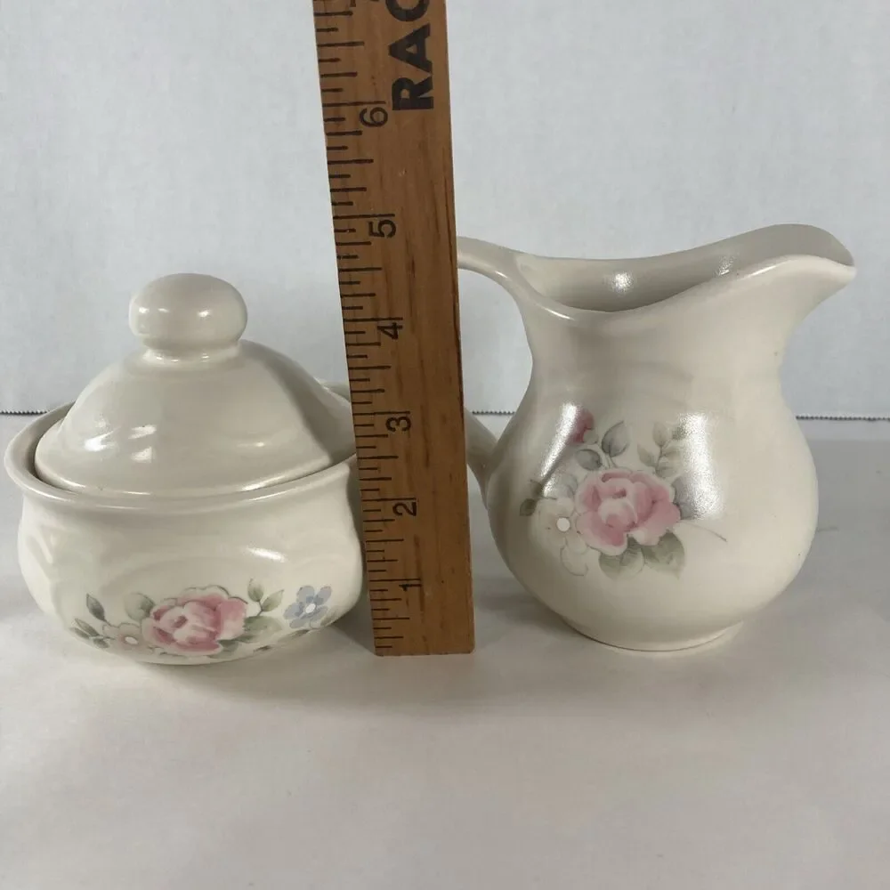 Pfaltzgraff Tea Rose Sugar Bowl Creamer Set Vintage Cottagecore Grannycore Boho